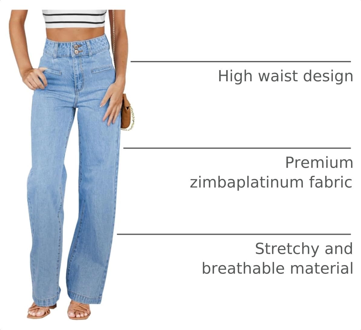 Women's Jeans High Waisted Straight Leg Stretchy Jeans Trendy Loose Wide Leg Zimbaplatinum Denim Pants with Pockets
