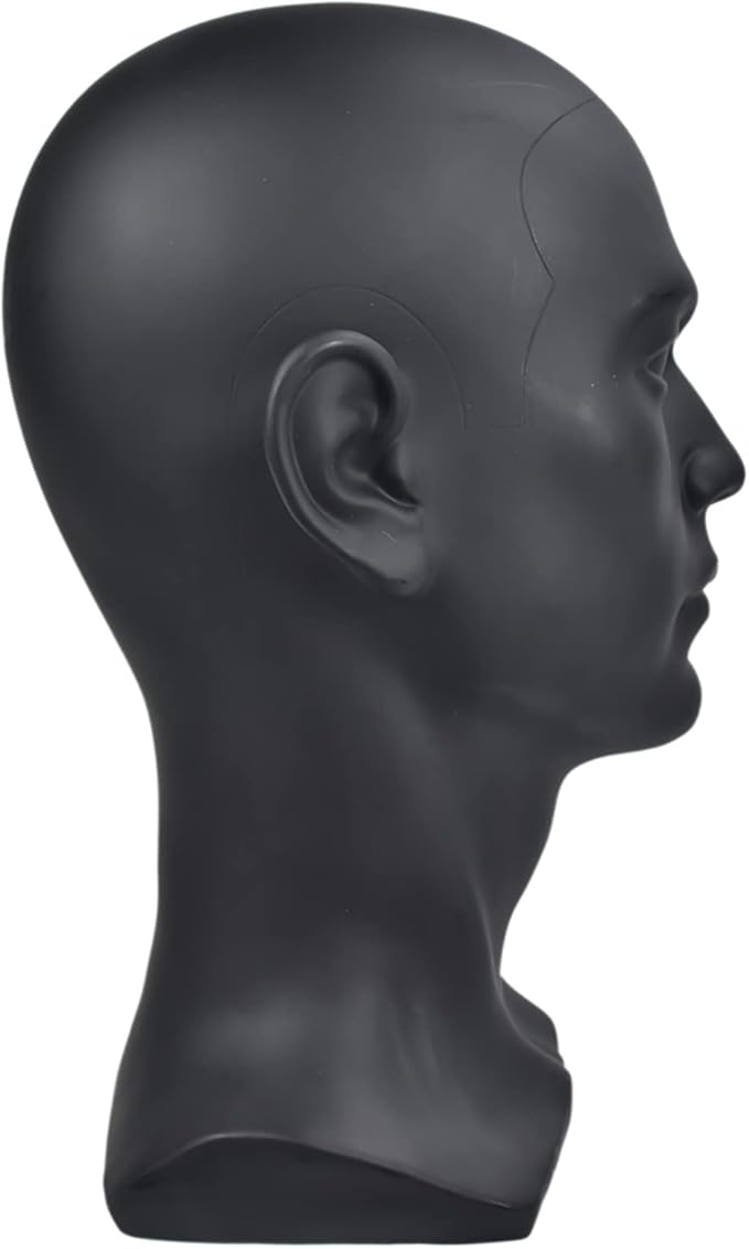 PVC Mannequin Head Black Male Manikin Dummy Stand Model Display Hat Scarf Wigs Hair Glasses Hat Beauty Styling Tool (Matte black)