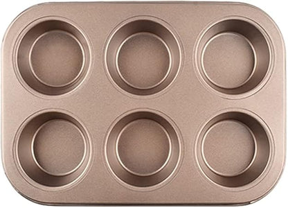 Mini Bund Cake Pan, 6-Cavity Fluted Tube Cake Pan Brownie Bowl Pan Small Round Cake Mold Shortcake Pan for Fall Baking Thanksgiving Bavarois Carbon Steel Cake Pan, Gold