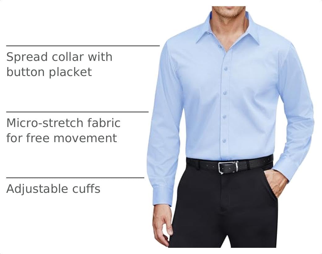 J.VER Men's Dress Shirts Stretch Stain Shield Long Sleeve Solid Formal Shirt Business Casual Button Down Shirts.