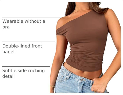 Trendy Queen Womens Off The Shoulder Tank Tops Going Out Crop Shirts | Double Lined Y2k Summer Cute Tops, Soft, Breathable, Stretchable, Fashion Lightweight Clothes