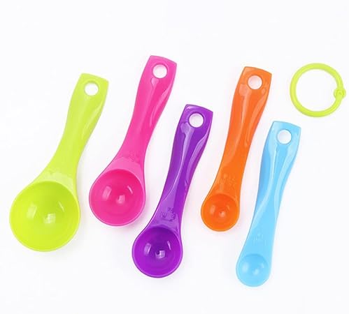 AKOAK Plastic Measuring Spoon Set, Stackable Plastic Measuring Spoon for Measuring Dry and Liquid Ingredients, Cooking and Baking, Mixing Color, Set of 5