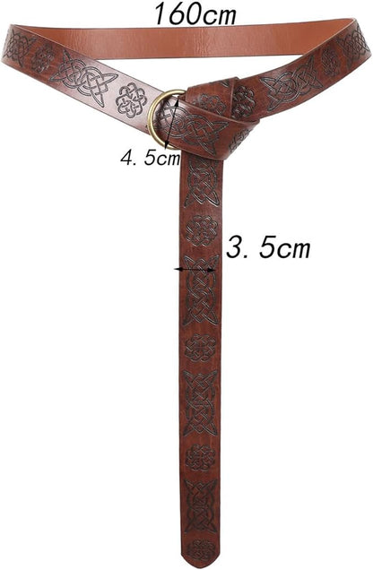 5xMen Medieval Knight PU Leather Belt Halloween Costume Vintage Embossed Pattern Knight Waist Belt for Carnival Halloween