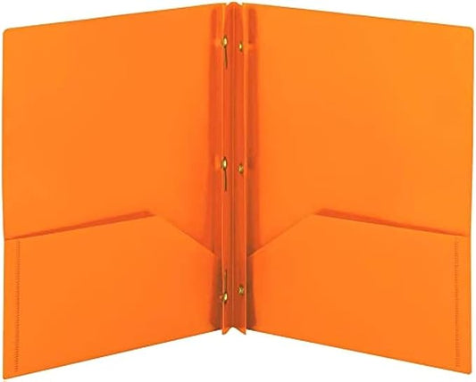 Aurora LLC School,Office Supplies.Durables Plastic Folders with Prongs and Two Pockets.(Orange)