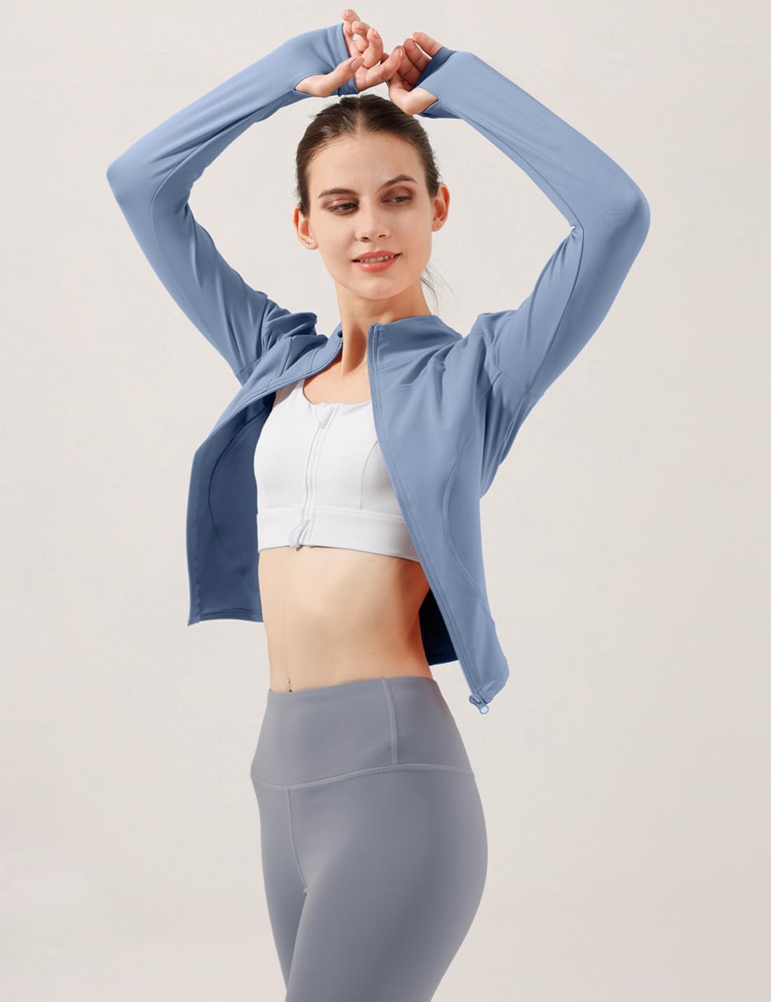 Women's Slim Fit Lightweight Athletic Full Zip Stretchy Workout Running Track Jacket with Thumb Holes