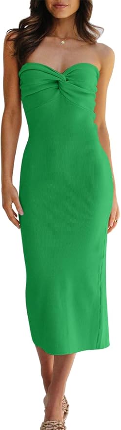 LILLUSORY Knitted Dresses Twisted Front Bodycon Dress with Back Slit