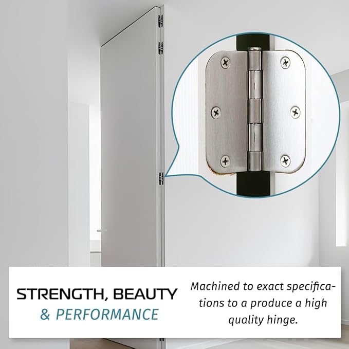 30 Pack Satin Nickel Door Hinges 3.5 inch Brushed Nickel Hinges Rounded 58" Radius Corners Bedroom Residential Standard Indoor Door Hardware Hinge