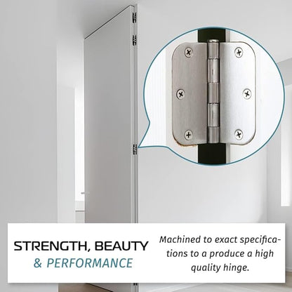 30 Pack Satin Nickel Door Hinges 3.5 inch Brushed Nickel Hinges Rounded 58" Radius Corners Bedroom Residential Standard Indoor Door Hardware Hinge