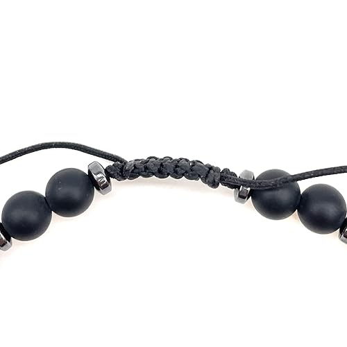 Black Onyx Beads and Adjustable St. Benedict Cross Bracelet for Men