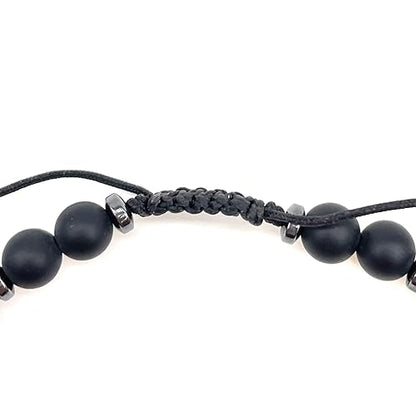 Black Onyx Beads and Adjustable St. Benedict Cross Bracelet for Men