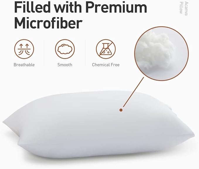 Acanva Basic Bed Pillow Soft Rest Cushion Stuffer for Sleeping, Standard, White 2 Count