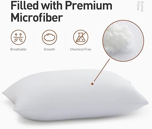 Acanva Basic Bed Pillow Soft Rest Cushion Stuffer for Sleeping, King, White 2 Count