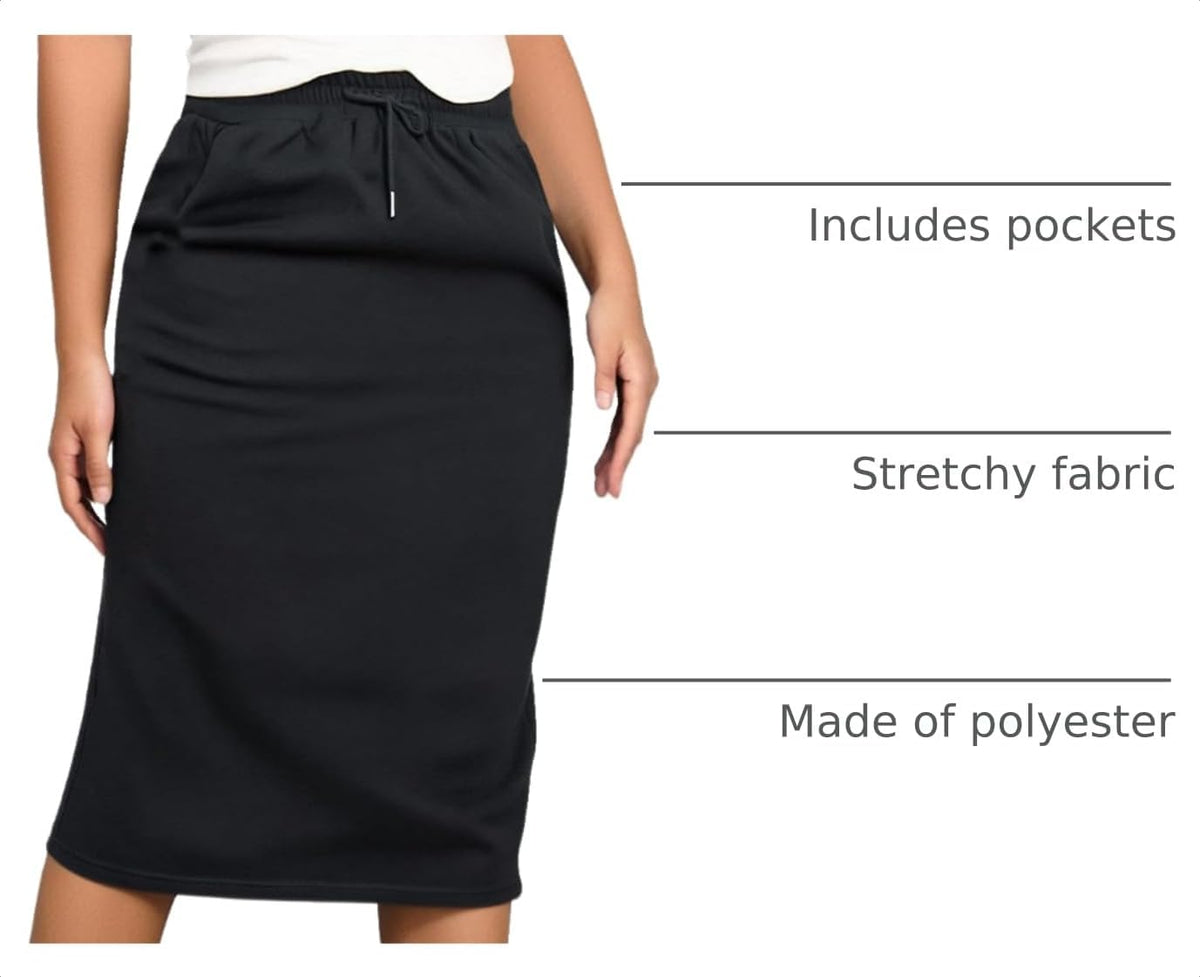 Women's Causal High Waist Midi Skirt Drawstring Solid Athletic Skirt with Pockets
