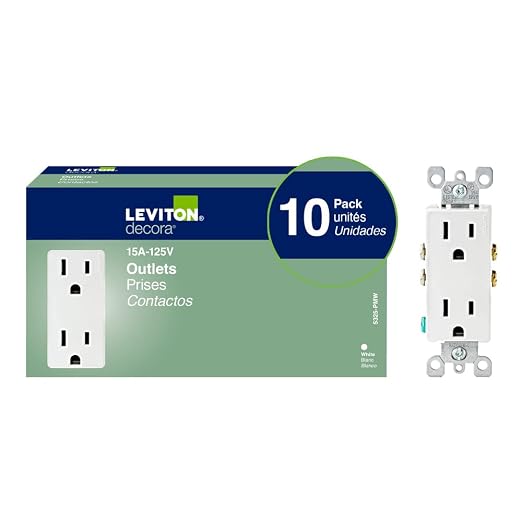 Leviton 5325-WMP 15 Amp, 125 Volt, Decora Duplex Receptacle, Residential Grade, Grounding, 10-Pack, White