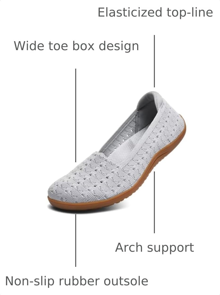Women's Wide Toe Box Flats Shoes Knit Ballet Flat Slip-on Dress Walking Comfort Shoes