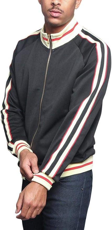 G-Style USA Men's Tri-Colored Solid and Striped Luxury Brand Style Zipper Track Jacket