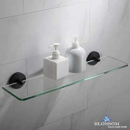 Blossom Glass shelf Tempered Glass Solid Brass Bathroom Accessory Rectangular Shower Storage Wall Mount Matt Black BA02 507 04