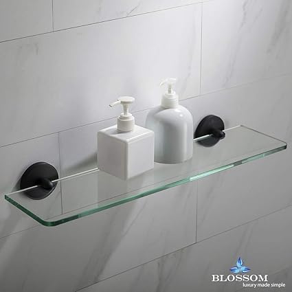 Blossom Glass shelf Tempered Glass Solid Brass Bathroom Accessory Rectangular Shower Storage Wall Mount Matt Black BA02 507 04