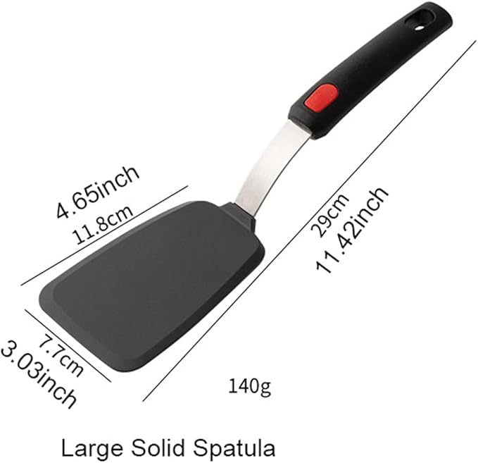 1-Piece Large Solid Spatula Stainless Steel Handle Silicone Cooking Flipper Frying Spatula Household Iron Plate Cooking Turner Flexible Kitchen Utensils for Pancake Eggs Fish Burger