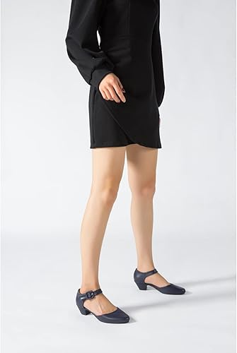 Enelauge Women's Navy Ankle Strap Closed Toe Low Chunky Heel Dress Work Pumps