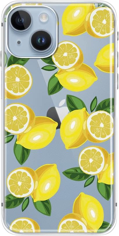 FancyCase for iPhone 14 Case (6.1inch)-Women Girls Tropical Lemon Style Cute Cartoon Fruits Pattern Flexible TPU Protective Clear Case Compatible with iPhone 14 (Lemon Style)