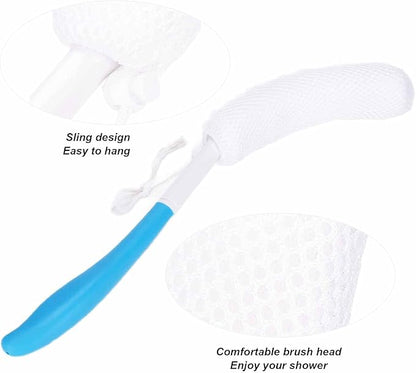 Zetiling Long Handled Bath Sponge, Back Bath Brush with Sponge, Curved Handle Bath Body Brush, Bath Body Brush Long Curved Handle Soft Sponge Body Cleaning Exfoliating Shower Brush