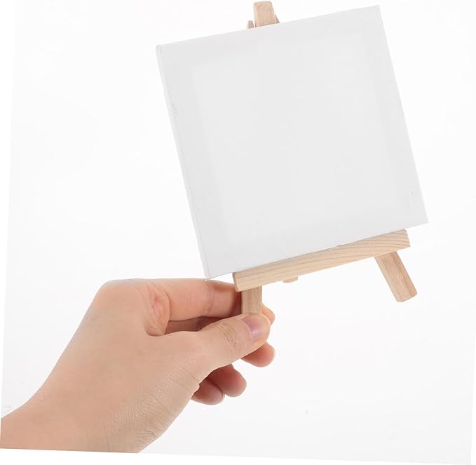 DOITOOL 1 Set Mini Canvas Painting with Easel Stand Small Art Canvases and Wood Display Easel for Adults for Acrylic and Oil Painting Sessions