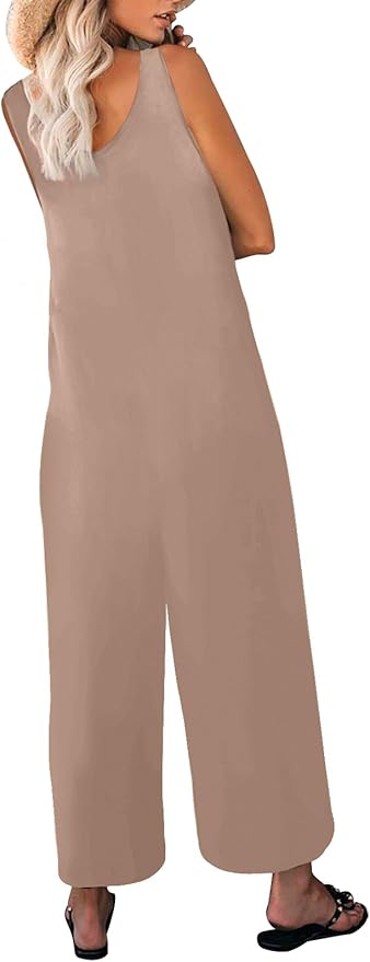 Women's Summer Casual Loose Tank Jumpsuit Sleeveless Crewneck Long Pants Jumpsuit Romper with Pockets