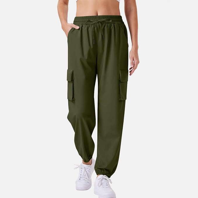 Army Green, OPHPY Hiking Pants Women Lightweight Quick Dry Cargo Pants High Waist Outdoor Travel Athletic Jogger Sweatpants with 4 Pockets