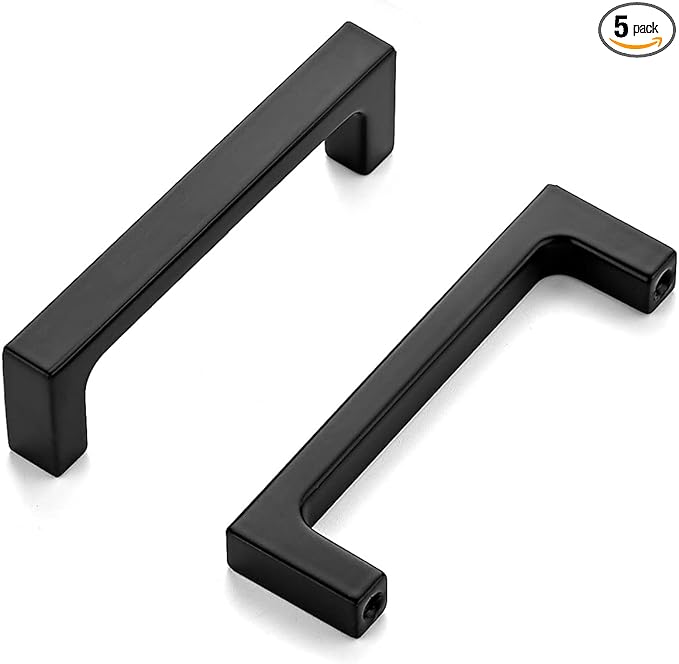 Ravinte 5 Pack 3 Inch Hole Centers Matte Black Cabinet Pulls Handles Solid Drawer Pulls Kitchen Hardware Flat Black Square Bar Drawer Handles