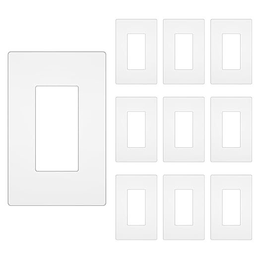 Screwless Decorator Wall Plate, Child Safe Outlet Cover, 1-Gang White Switch Plate Covers, Unbreakable Polycarbonate Thermoplastic, Standard Size, Glossy, 10 Pack