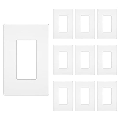 Screwless Decorator Wall Plate, Child Safe Outlet Cover, 1-Gang White Switch Plate Covers, Unbreakable Polycarbonate Thermoplastic, Standard Size, Glossy, 10 Pack