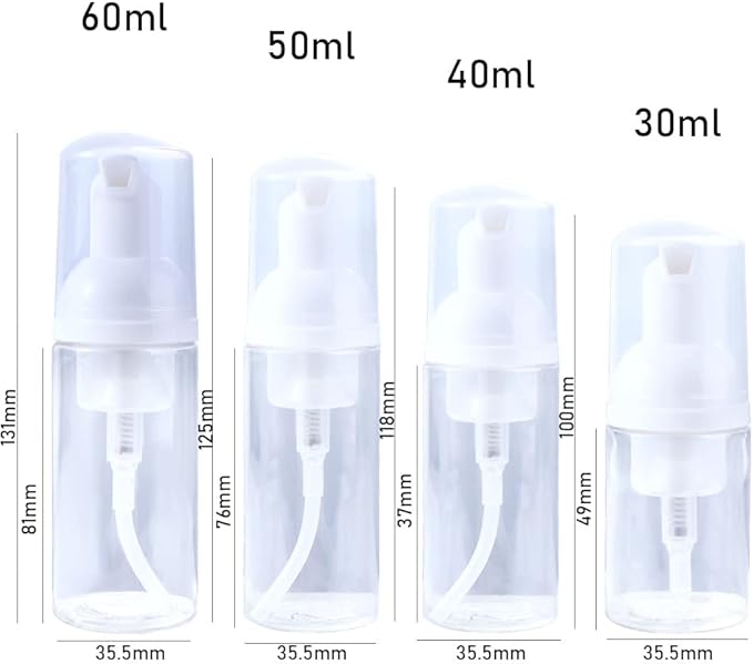 Plastic Foam Pump Bottle, 30/40/50/60ml Portable Travel Foaming Dispenser Mini Cosmetic Dispenser Shampoo Cleanser Empty Refillable Bottle(50ml), AM15SD09XKOUS