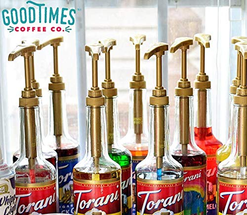 Gold Coffee Syrup Pump for 750ml Bottles (Pack of 1)  Fits Torani, (Monin 1 Liter Plastic Bottle Only), DaVinci, Jordan's Skinny, and Upouria