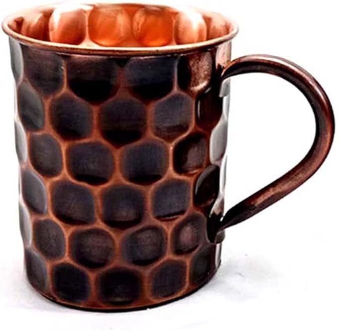 Unique Handcrafted Design Solid Copper 16 oz Hammered Copper Mule Mug, Outer Side Water Proof Mug With Straw, Drinking Gifts for Him on Anniversary, Graduation, Baptism (Set of 1 piece)