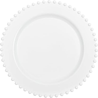 PLASTICPRO 32 Piece Combo Plastic Dinner Plates Disposable Plastic Fancy Heavy Duty Party Dishes 7 inch and 10 inch, White Beaded