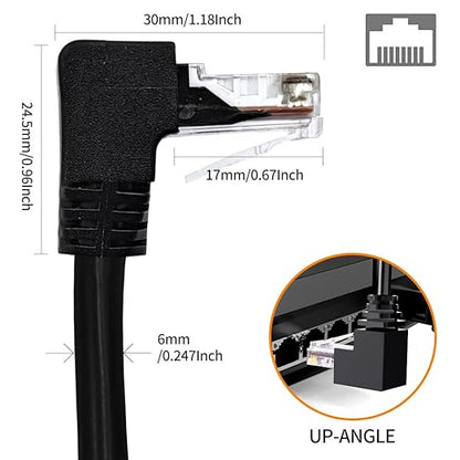 90 Degree Cat 6 Ethernet Cable Upward Angle 3.3FT RJ45 Network Patch Cord DownUpRightLeft Angle LAN Connection Cable for Router, Modem, PC, Computer, Laptop, and Smart TV, Black
