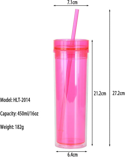 450ml/15.5oz European And American Style Fashionable Water Cup, Double-Layer Transparent Straight Cup-Transparent and colorless
