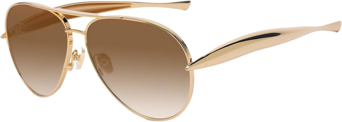Oversized Aviator Sunglasses For Women 70s Retro 2025 Metal Shades with Gold Streamline Arms