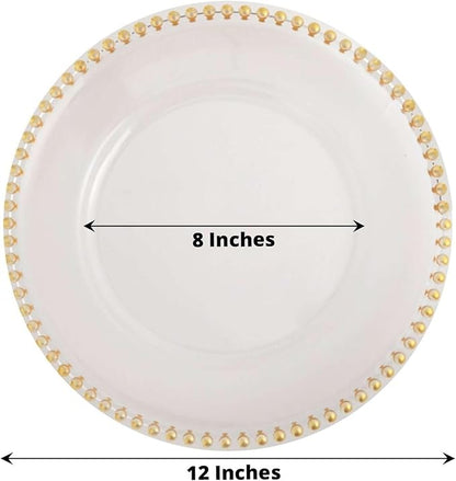 Efavormart 6 Pack 12" Gold Clear Acrylic Round Charger Plates With Beaded Rim Dinner Charger Plates