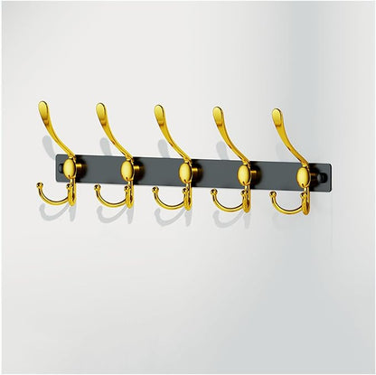 Coat Rack Wall Mounted - Tri Hooks, Heavy Duty, Stainless Steel, Metal Coat Hook Rail for Coat Hat Towel Purse Robes Mudroom Bathroom Entryway(5hooks)