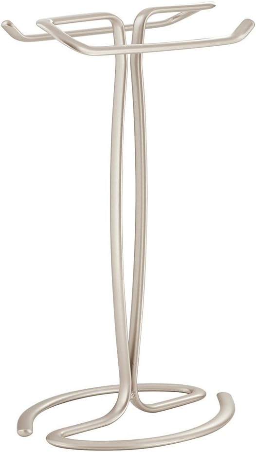 iDesign Axis Metal Hand Towel Holder for Master Bathroom, Vanities, Countertops, Kitchen, Holds 2 Finger Tip Towels, Satin