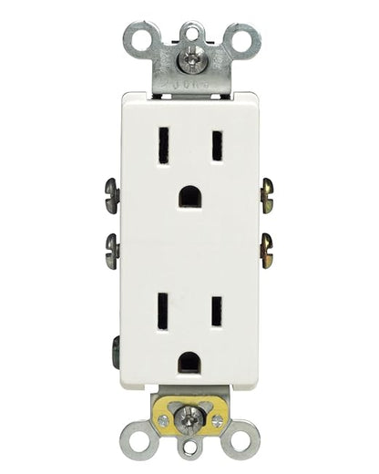 Leviton 5325-WMP 15 Amp, 125 Volt, Decora Duplex Receptacle, Residential Grade, Grounding, 10-Pack, White