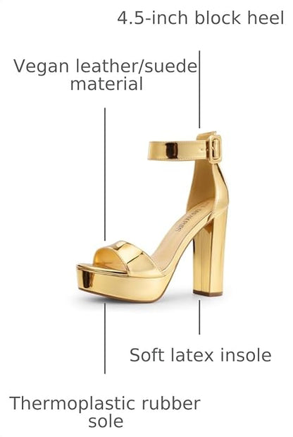 DREAM PAIRS Women's Platform High Heel Sandals | Open Toe Ankle Strap Heel Fashion Wedding Party Dress Sandals Shoes, 1.25-inch Platform and a 4.5-inch Block Heel