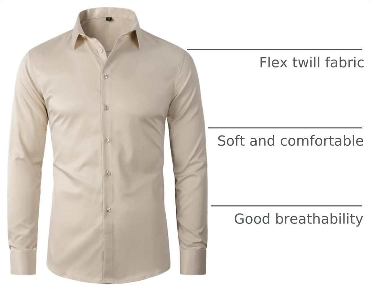 Beninos Men's Dress Shirts Solid Long Sleeve Texture Business Casual Button Down Shirts.