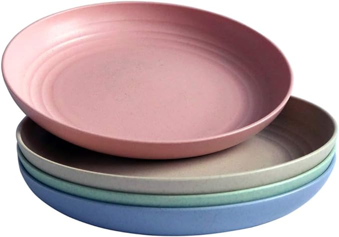 greenandlife Lightweight Wheat Straw Plates - 4Pack Unbreakable Dishes and Plate Set, Dishwasher Microwave Safe Plates, Non-toxin, BPA Free and Healthy for Kids  Adults (7.87'')