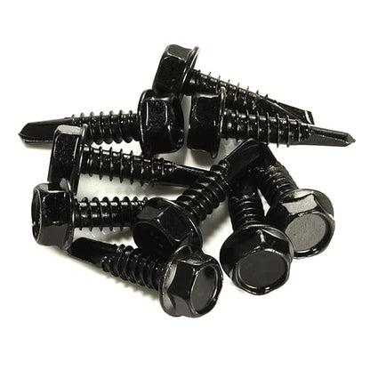 10 x 1" Hex Washer Head Self Drilling Screws, 410 Stainless Steel Self Tapping Sheet Metal Tek Screws, Black Oxide, 100 PCS