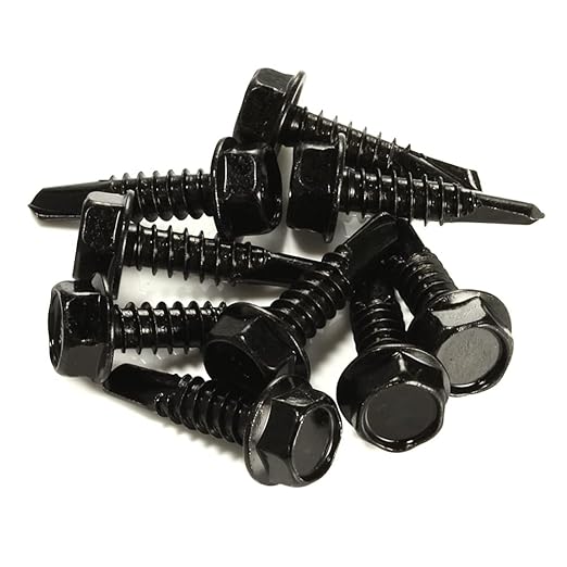10 x 1" Hex Washer Head Self Drilling Screws, 410 Stainless Steel Self Tapping Sheet Metal Tek Screws, Black Oxide, 100 PCS
