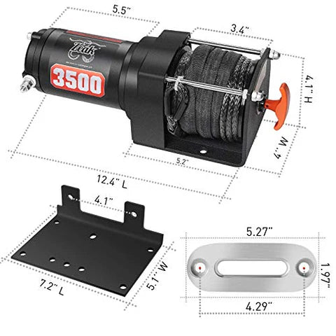 ZEAK 3500 lb. Advanced 12V DC Electric Winch, Off Road Waterproof, Synthetic Rope, Mount, for Sports car, ATV