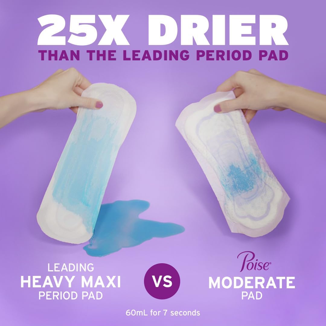 Poise Incontinence & Postpartum Pads for Bladder Leaks, 4 Drop Moderate Absorbency, Regular Length, 20 Count, Packaging May Vary